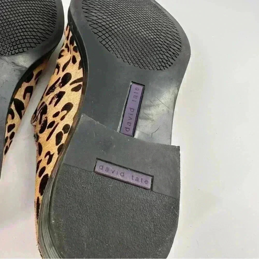David Tate flats size 8.5 W brown cheetah print calf hair slip on mules clogs - Picture 8 of 13